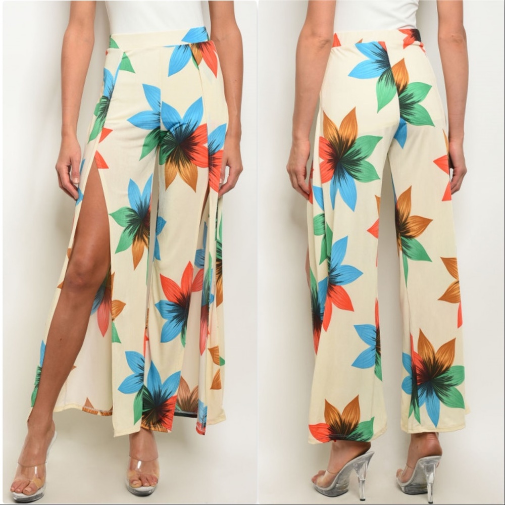 CREAM FLORAL PANTS - Picture 2 of 2